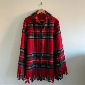 Vintage 1980s Plaid Poncho/Cape, Medium